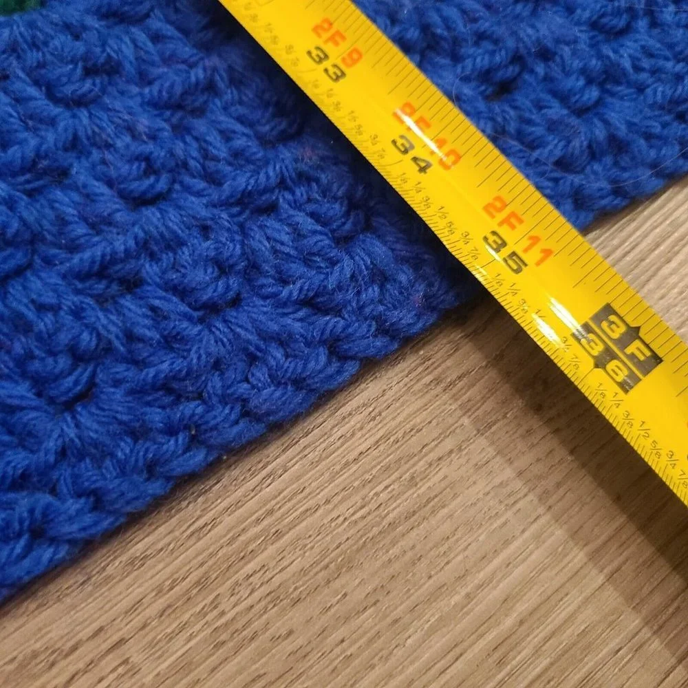 VTG Granny Square 35x35 Crochet Throw Blanket Afghan Colorful Blue Green‎ Red